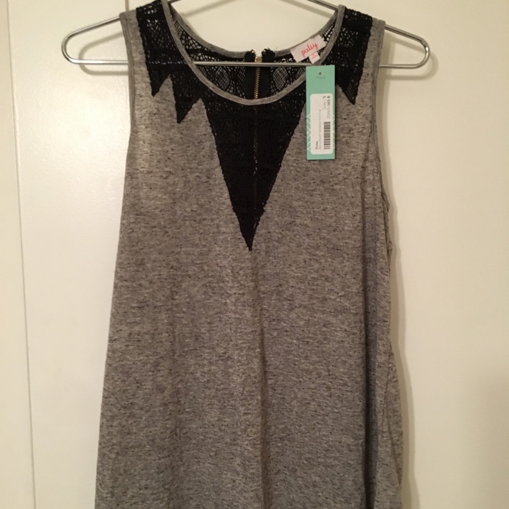 Grey Top with Black Lace Details